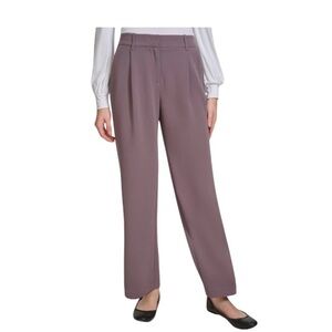 DKNY Wide Leg Pants Trousers Taupe Brown Pockets One Pleat Elastic Waistband 8